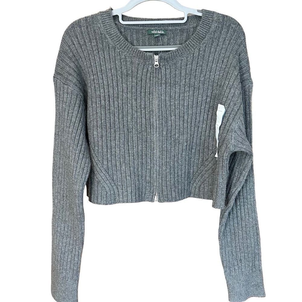 NWT Wild Fable Front Zip Long Sleeve Gray Ribbed Sweater Size Large